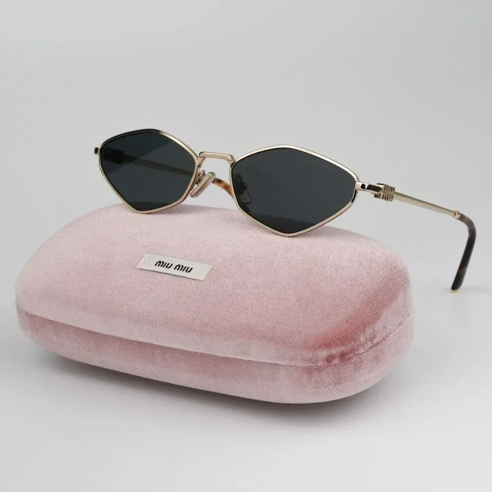 NEW Miu Miu MU56ZS ZVN5S0 Pale Gold Dark Grey Geometric Unisex Sunglasses